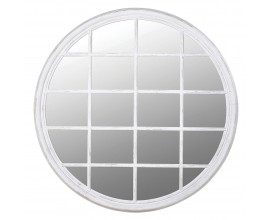 Štýlové okrúhle nástenné zrkadlo Peras album s dreveným rámom bielej farby 120cm