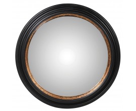 Vintage zrkadlo Bremen s okrúhlym dreveným rámom čiernej farby s medeným zdobením 87cm