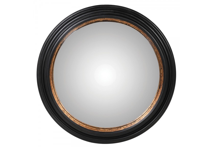 Štýlové okrúhle vintage zrkadlo Bremen s dreveným rámom čiernej farby s medeným zdobením