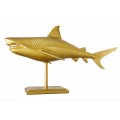 Štýlová zlatá dekorácia žralok Perry z kovovej zliatiny na podstavci 103cm