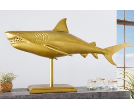 Štýlová zlatá dekorácia žralok Perry z kovovej zliatiny na podstavci 103cm