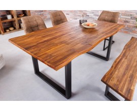 Industriálny obdĺžnikový jedálenský stôl Marron Miel z masívneho dreva s čiernymi kovovými nožičkami hnedý