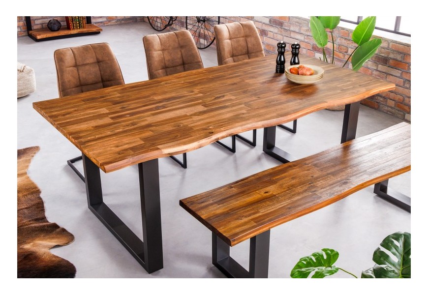 Industriálny jedálenský stôl Marron Miel z masívneho akáciového dreva naturálny obdĺžnikový hnedý