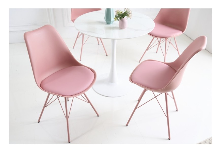 Dizajnová jedálenská stolička Scandinavia s čalúnením z eko-kože ružová 85cm