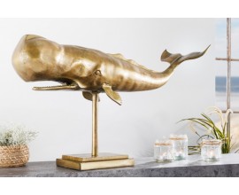 Dizajnová dekoratívna soška veľryby Moby v zlatej farbe z kovovej zliatiny 70cm