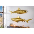 Moderná nástenná dekorácia žralok Perry v zlatej farbe z kovu 105cm