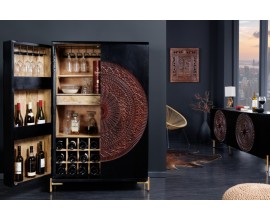 Orientálna drevená barová skrinka Sallinger s ručne vyrezávaným dizajnom mandaly 140cm