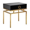 Luxusný nočný stolík Gasol v art-deco prevedení s čiernou stolovou doskou a zlatými nožičkami z kovu