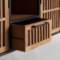 Moderný industriálny TV stolík Dureti z mangového dreva hnedej farby a s čiernou kovovou konštrukciou 200cm