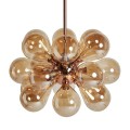 Luxusná závesná lampa Silantro v medenej farbe s konštrukciou z kovu a sklenenými kruhovými tienidlami