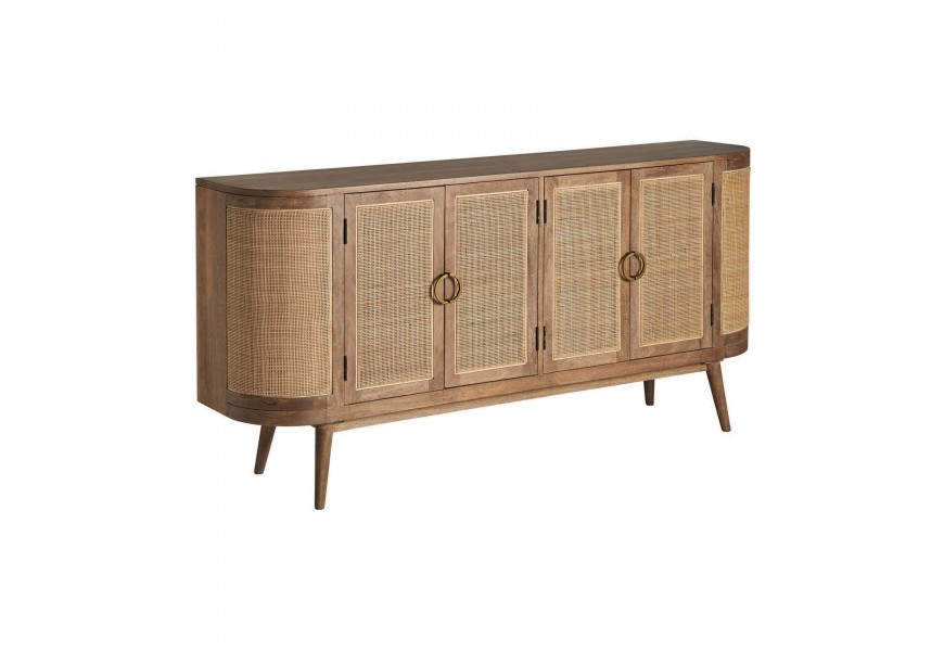 Pr&iacute;born&iacute;k Lostan v &scaron;kandin&aacute;vskom &scaron;t&yacute;le z mangov&eacute;ho hned&eacute;ho dreva a ratanov&yacute;m v&yacute;pletom dvierok v svetlej hnedej farbe 220cm