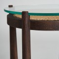 Moderný okrúhly príručný stolík Nossen z mangového dreva, skla a ratanu v hnedej farbe 56cm