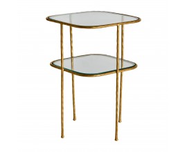 Art-deco glamour príručný stolík Amuny s konštrukciou v zlatej farbe a štvorcovými doskami zo skla 62cm