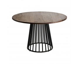 Masívny okrúhly jedálenský stôl Lavia Pine v industriálnom prevedení s čiernou podstavou zo železa tmavohnedý