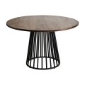 Masívny okrúhly jedálenský stôl Lavia Pine v industriálnom prevedení s čiernou podstavou zo železa tmavohnedý