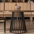 Industriálny masívny jedálenský stôl Lavia Pine tmavohnedý z akáciového dreva s čiernou železnou podstavou 120cm