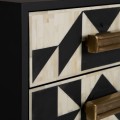 Art deco luxusný nočný stolík Lauderdale z kovu v čierno-bielom prevedení s geometrickým vzorom z kosti 61cm