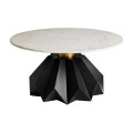 Luxusný art deco konferenčný stolík Evarista s čiernou podstavou a bielou okrúhlou vrchnou doskou z mramoru 80cm