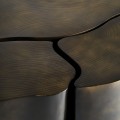 Exkluzívny industriálny konferenčný stolík Deborah s mosadznou abstraktnou konštrukciou starozlatej farby 120cm