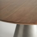 Moderný okrúhly jedálenský stôl Seipur so striebornou kovovou podstavou a masívnou hnedou vrchnou doskou 120cm 