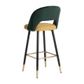 Glamour art deco barová stolička Celia so zeleno-žltým poťahom a čiernymi nohami z kovu 103cm