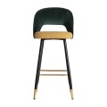 Glamour art deco barová stolička Celia so zeleno-žltým poťahom a čiernymi nohami z kovu 103cm