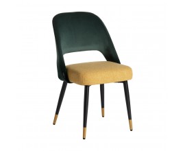 Glamour moderná jedálenská stolička Celia so zeleno-žltým poťahom a čiernymi kovovými nohami 90cm