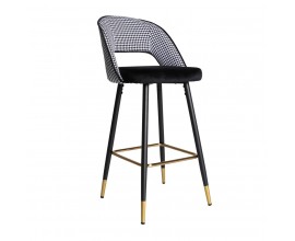 Art deco glamour barová stolička so zamatovým poťahom čierno-bielej farby s motívom kohútej stopy 103cm