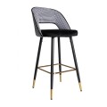 Art deco glamour barová stolička so zamatovým poťahom čierno-bielej farby s motívom kohútej stopy 103cm