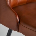 Vintage dizajnová jedálenská stolička Kingsley s hnedým koženým čalúnením a čiernymi nohami z kovu 85cm