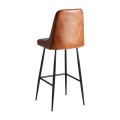 Luxusná kožená barová stolička Kingsley vo vintage štýle s hnedým poťahom a čiernymi nohami z kovu 108cm