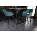 Dizajnová barová stolička Decora petrolejovo zelená so zamatovým čalúnením a čiernymi kovovými nožičkami