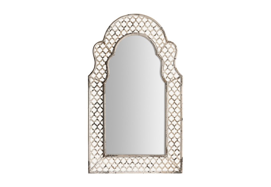 Luxusné vintage nástenné zrkadlo Melisandre so sivým kovovým rámom s ošúchaným vintage efektom