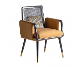 Art deco stolička Brilon so zlatým zamatovým čalúnením a čiernou konštrukciou z dreva 84cm