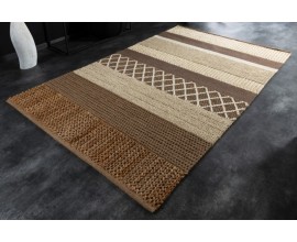 Etno hnedý koberec Grostall v tvare obdĺžnika s krátkym vlasom so slonovinovými pásmi 160x230cm