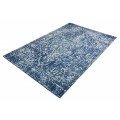 Modrý koberec Mistal v štýle vintage zo ženilkovej bavlny s hladkým povrchom a bielou potlačou