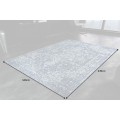 Obdĺžnikový vintage modrý koberec Mistal z hladkej pevnej ženilkovej bavlny s bielym vzorom 160x230cm