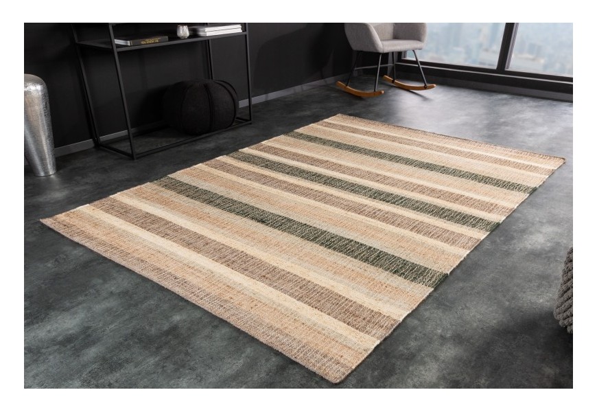 Moderný hnedo-zelený koberec Persen s krátkym vlasom s pruhovaným dizajnom obdĺžnikového tvaru