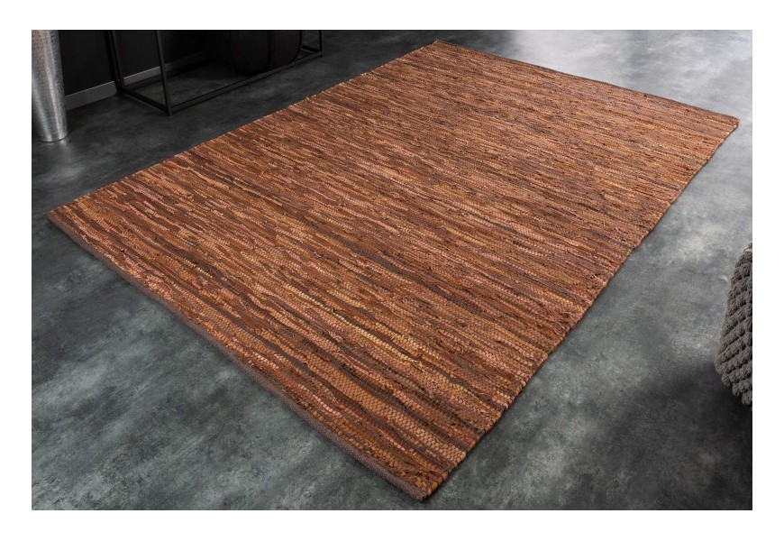 Moderný hnedý koberec Rhys II obdĺžnikového tvaru z kožených a konopných vlákien