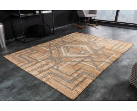 Moderný dizajnový obdĺžnikový koberec Makalu béžovej farby so šedým geometrickým vzorom 230cm