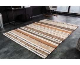 Moderný pruhovaný obdĺžnikový koberec Henke z vlnených vlákien v hnedo-béžových odtieňoch