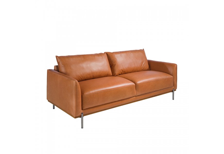 Moderná 3-miestna kožená sedačka Vita Naturale s nohami z nehrdzavejúcej ocele