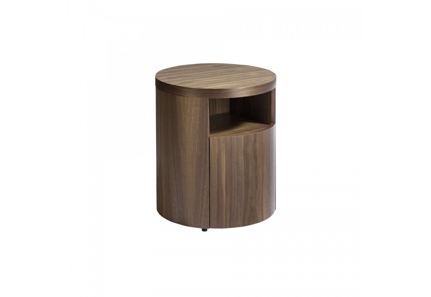 Dizajnový nočný stolík Vita Naturale z orechovej dyhy okrúhly hnedý
