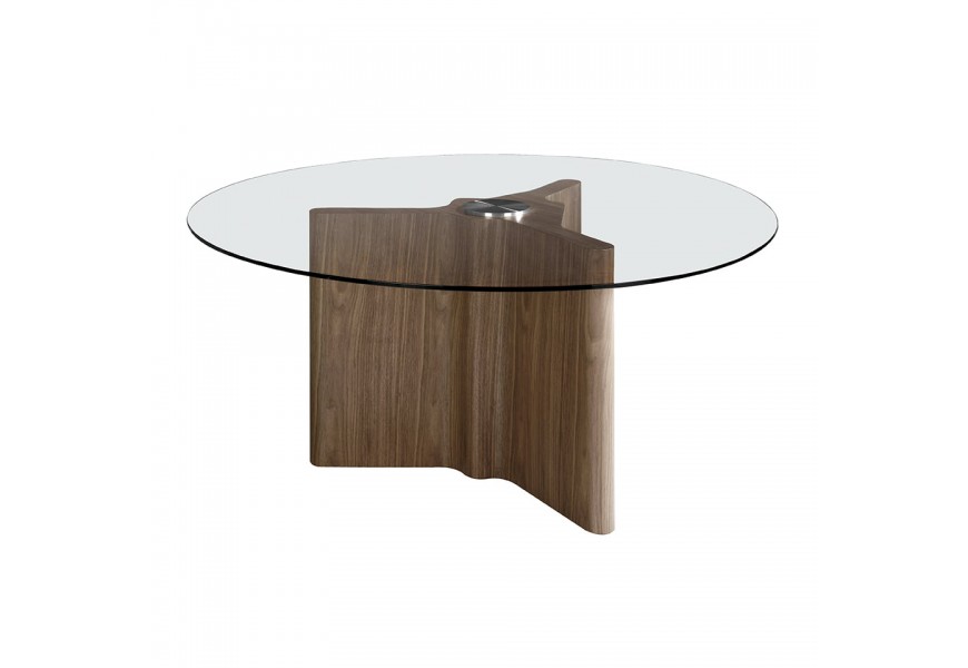 Moderný okrúhly jedálenský stôl Vita Naturale z dreva a skla 180cm