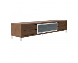 Hnedý drevený TV stolík Vita Naturale s chromovými nožičkami 238cm
