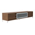 Luxusný hnedý TV stolík Vita Naturale z dyhovaného orechového dreva a chrómovými nohami