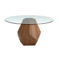 Masívny jedálenský stôl Vita Naturale s futuristickou podstavou v avantgardnom štýle a sklenenou vrchnou doskou