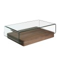 Luxusný moderný konferenčný stolík Vita Naturale z tvrdeného skla s drevenou dyhovanou podstavou