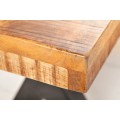 Industriálna moderná lavica Steele Craft z masívneho mangového dreva hnedej farby a s čiernymi prekríženými nohami 160cm