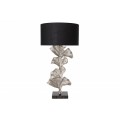 Dizajnová art deco stolná lampa Ginko striebornej farby z kovu s čiernym okrúhlym tienidlom 70cm